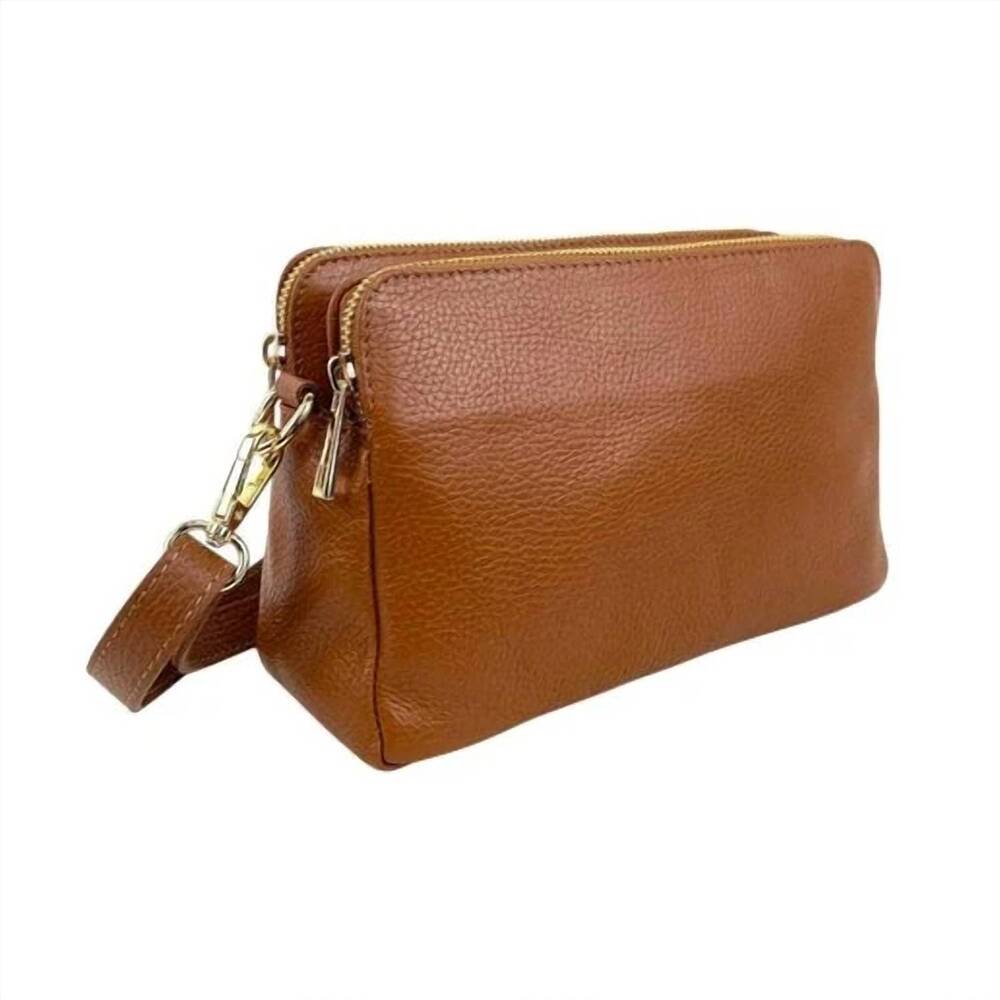 NEW CHENSON & GORETT women's alessia box bag with double zippers in cognac brown